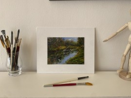 Miniaturní žánrový obraz "Závod Bílina plná lodí" 19 × 14 cm