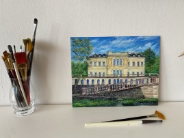 Ručně malovaný obraz "Zaniklé lázní" 30 × 24 cm