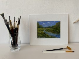 Obraz krajiny olejem "Letní břeh" 18 × 13 cm