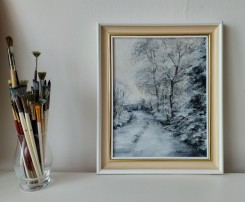 Kresba pod olejomalbou "Pod sněhem, černobílé provedení" 24 × 30 cm