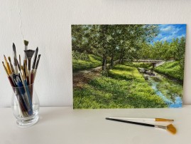 Olejomalba na plátně "Most přes Bělu" 39 × 29 cm
