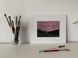 Miniaturní obraz na zeď "Západ slunce u Bíliny" 18 × 13 cm