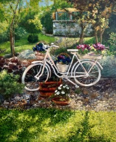 Impresionistický obraz "Kolo na zahradě" 34 × 42 cm