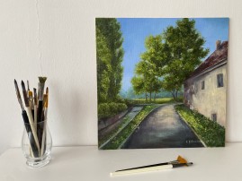 Obraz městské krajiny "Ráno po dešti" 40 × 40 cm
