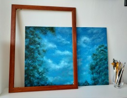 Interiérový obraz ručně malovaný olejem "Stromy v oblacích" 69 × 49 cm