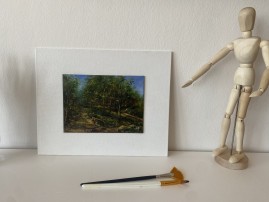 Ručně malovaná miniaturní krajina "Bořeňská zahrada" 18 × 13 cm
