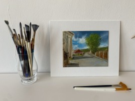 Ručně malovaná miniatura olejem "Těsně před bouří" 19,6 × 15,5 cm