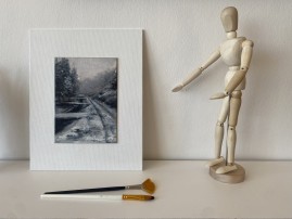 Ručně malovaný obraz olejem "Žižkovo údolí" 13 × 18 cm