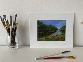 Miniaturní obraz olejem "Na březích Irtyše" 19 × 14 cm