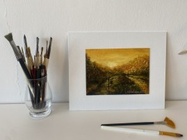 Miniaturní žánrový portrét "Večerní cesta domů" 19,5 × 14,2 cm