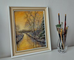 Ručně malovaná olejomalba na plátně "Pod sněhem" 24 × 30 cm