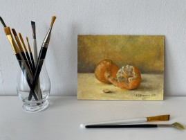 Obraz zátiší malovaný olejem "Mandarinky" 24 × 18 cm