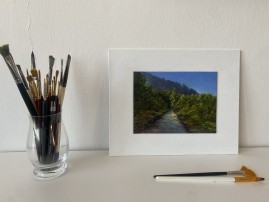 Kresba pod olejomalbou "Cesta na Bořeň" 19 × 14 cm