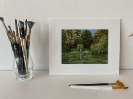 Obraz na plátně "Rybník u zámecké zahrady" 19,5 × 14,5 cm