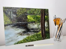 Obraz na plátně "Most přes Bělu. Bílina."  39 × 29 cm