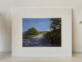Ručně malovaná miniaturní krajina "Cesta do Bíliny" 19 × 14 cm