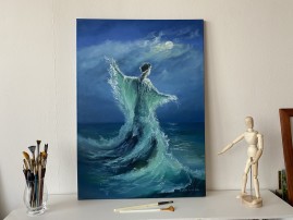 Abstraktní olejomalba "Příliv" ručně malovaná 50 × 70 cm