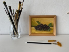 Obraz malovaný olejem na plátně "Zátiší se švestkami" 18 × 13 cm