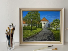 Ručně malovaný obraz na plátně "Bílinský zámek" 42 × 34 cm.