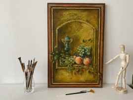 Ručně malovaný obraz zátiší "Broskve s hrozny" 40 × 60 cm