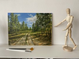 Obraz krajiny olejem "Borovicový les" 40 × 30 cm