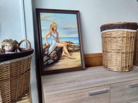 Žánrový obraz olejem na plátně "Pod sluncem" 39 × 57,7 cm