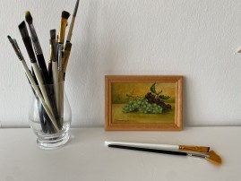 Miniaturní obraz na plátně "Zátiší s hrozny" 15 × 10 cm