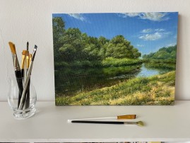 Ručně malovaný obraz krajiny "Na březích Irtyše" 40 × 30 cm