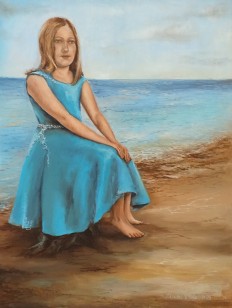 Interiérový žánrový portrét "U moře" 44 × 59 cm