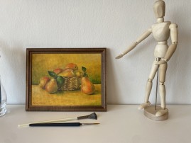 Obraz malovaný olejem na plátně "Hrušky v košíku" 24 × 18 cm