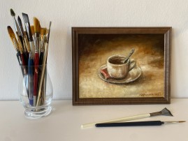 Zarámovaný miniaturní obraz "Šálek kávy" 24 × 18 cm