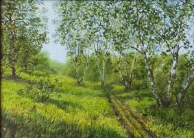 Obraz krajiny "U pohádkového lesa", autorská replika 39 × 29 cm