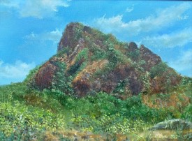 Ručně malovaná krajina olejem "Bořeň z vyhlídky" 40 × 30 cm