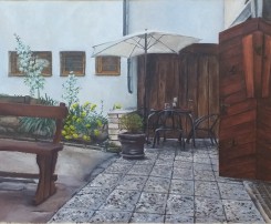 Obraz na plátně "Na dvorku husitské bašty" 42 × 34 cm