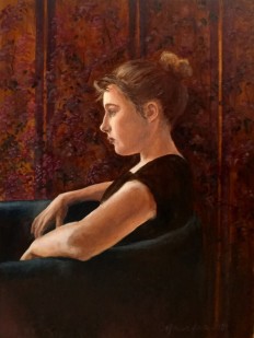 Portrét malovaný olejem na plátně "V klidu" 29 × 39 cm
