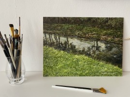 Kresba pod olejomalbou "Na břehu Bíliny" 39 × 29 cm