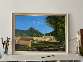 Obraz krajiny olejem "Bořeň od Kyselky" 69 × 47 cm
