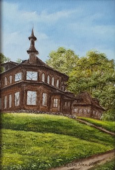 Ručně malovaná městská krajina "Kafáč na Kyselce" 20 × 30 cm