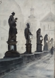 Ručně malovaný obraz olejem "Karlův most, levá část" 41 × 56 cm
