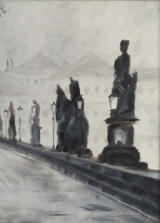Obraz na plátně, zarámovaný "Karlův most, pravá část" 41 × 56 cm