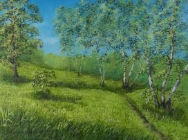 Ručně malovaný obraz krajiny olejem "U pohádkového lesa" 39 × 29 cm