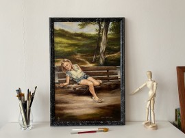 Ručně malovaný portrét na plátně "Unavená modelka" 39 × 59 cm