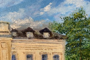 Ručně malovaný obraz "Zaniklé lázní" 30 × 24 cm