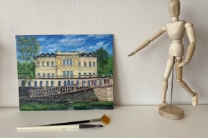 Ručně malovaný obraz "Zaniklé lázní" 30 × 24 cm