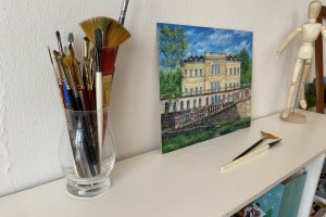 Ručně malovaný obraz "Zaniklé lázní" 30 × 24 cm