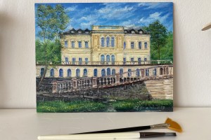 Ručně malovaný obraz "Zaniklé lázní" 30 × 24 cm