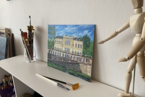 Ručně malovaný obraz "Zaniklé lázní" 30 × 24 cm