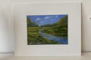 Obraz krajiny olejem "Letní břeh" 18 × 13 cm