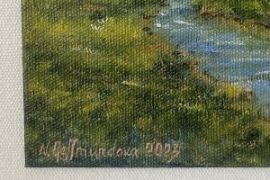 Obraz krajiny olejem "Letní břeh" 18 × 13 cm