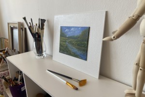 Obraz krajiny olejem "Letní břeh" 18 × 13 cm
